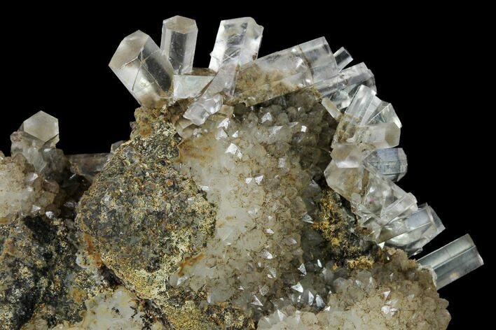 Transparent Columnar Calcite Crystal Cluster on Quartz - China #164011